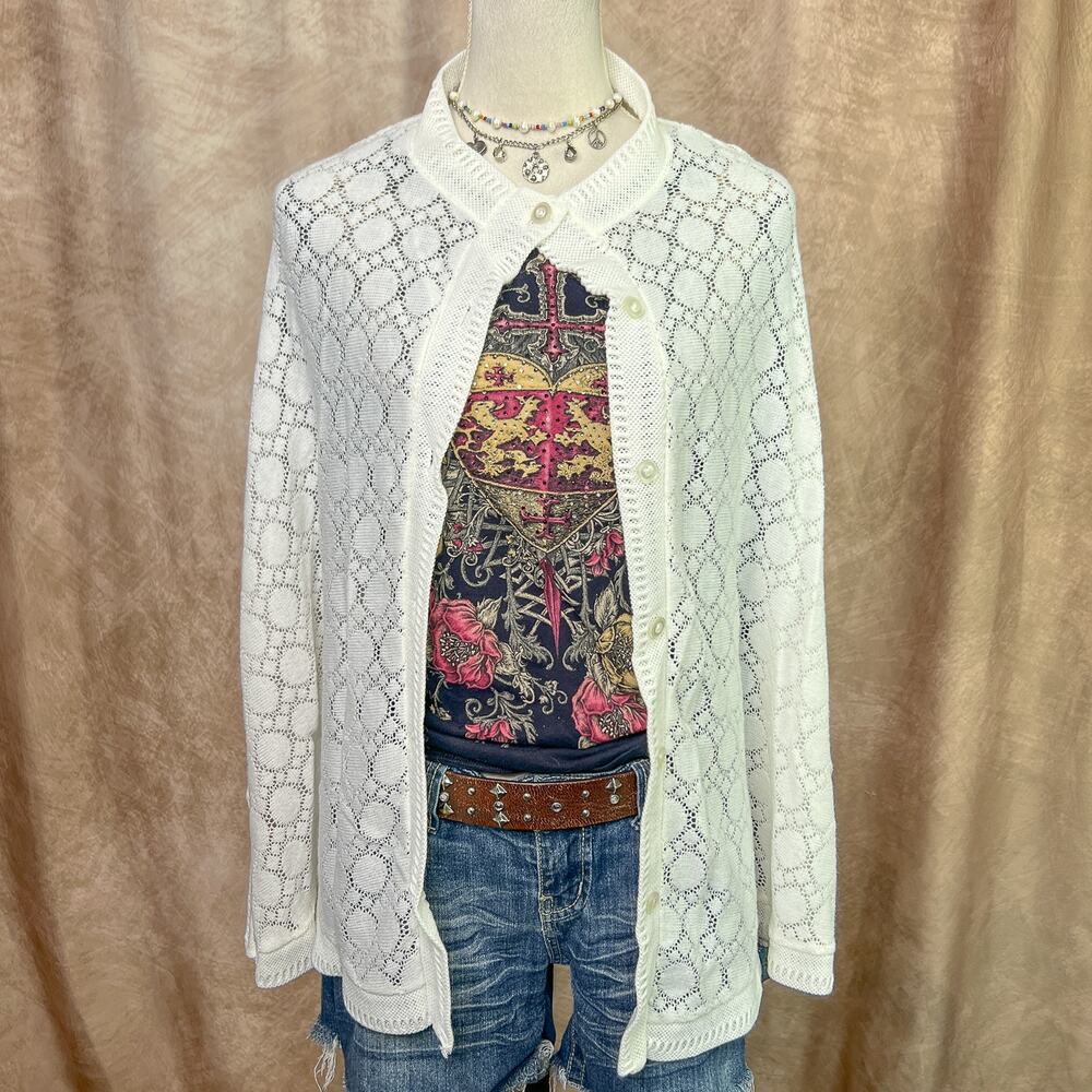 Vintage Doily Poncho Cape Sweater Crochet Button Up White Coquette Holiday 70s